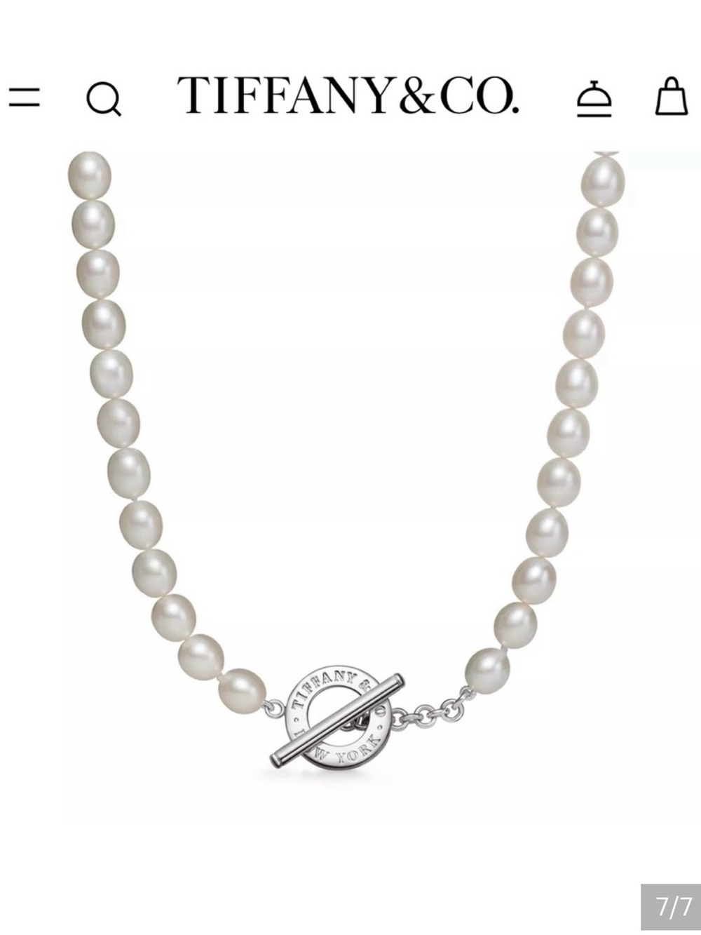 Authentic Tiffany & Co. Freshwater Pearl Toggle Necklace in Sterling Silver